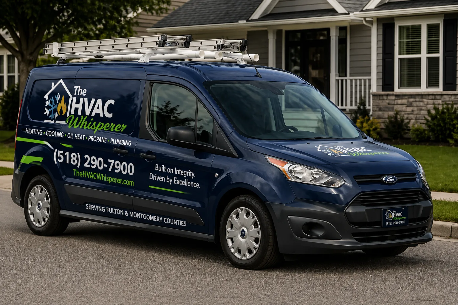 The HVAC Whisperer branded service van for heating, cooling, oil heat, propane, and plumbing service