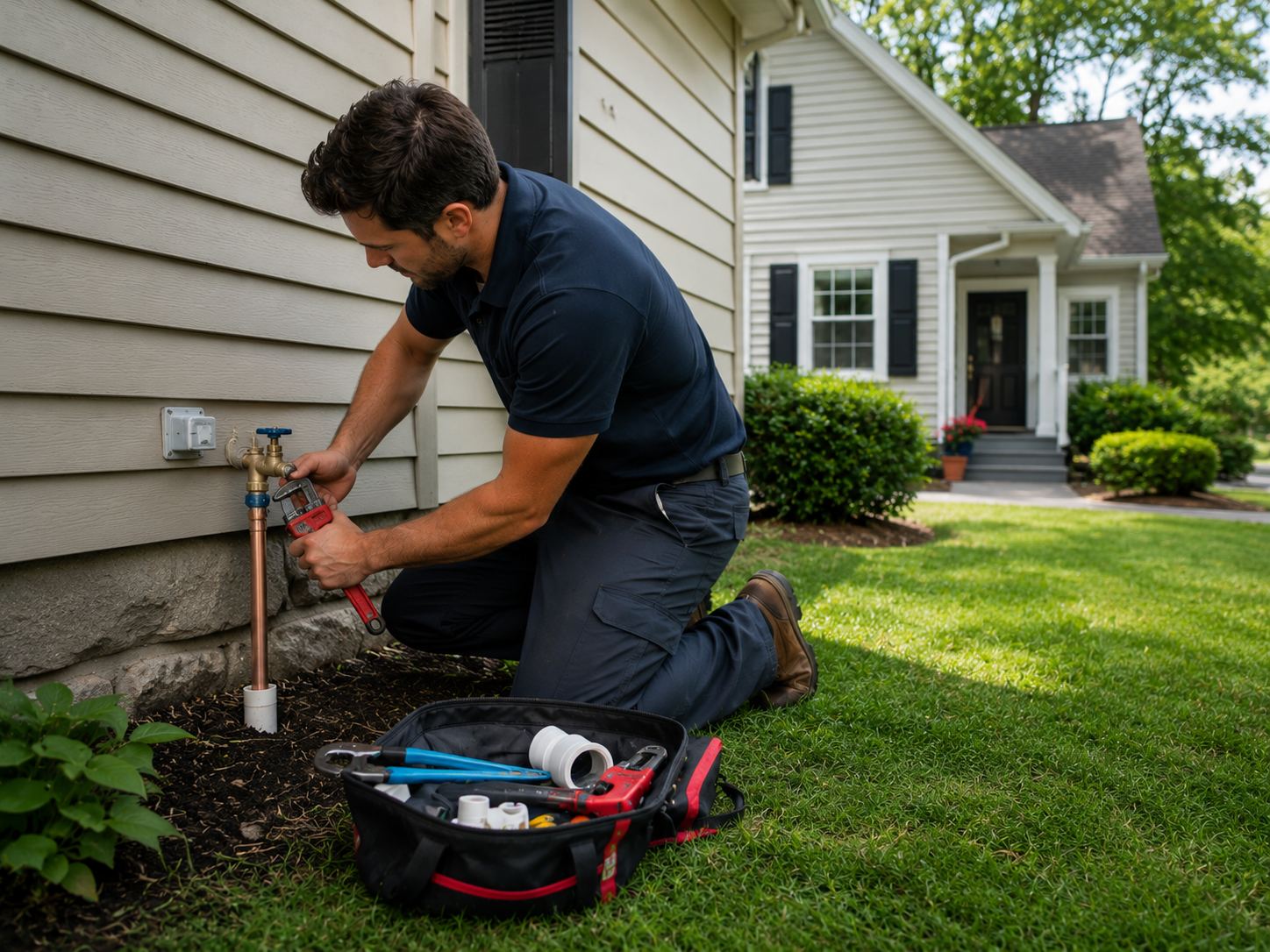 Plumbing repair work being checked inside a home